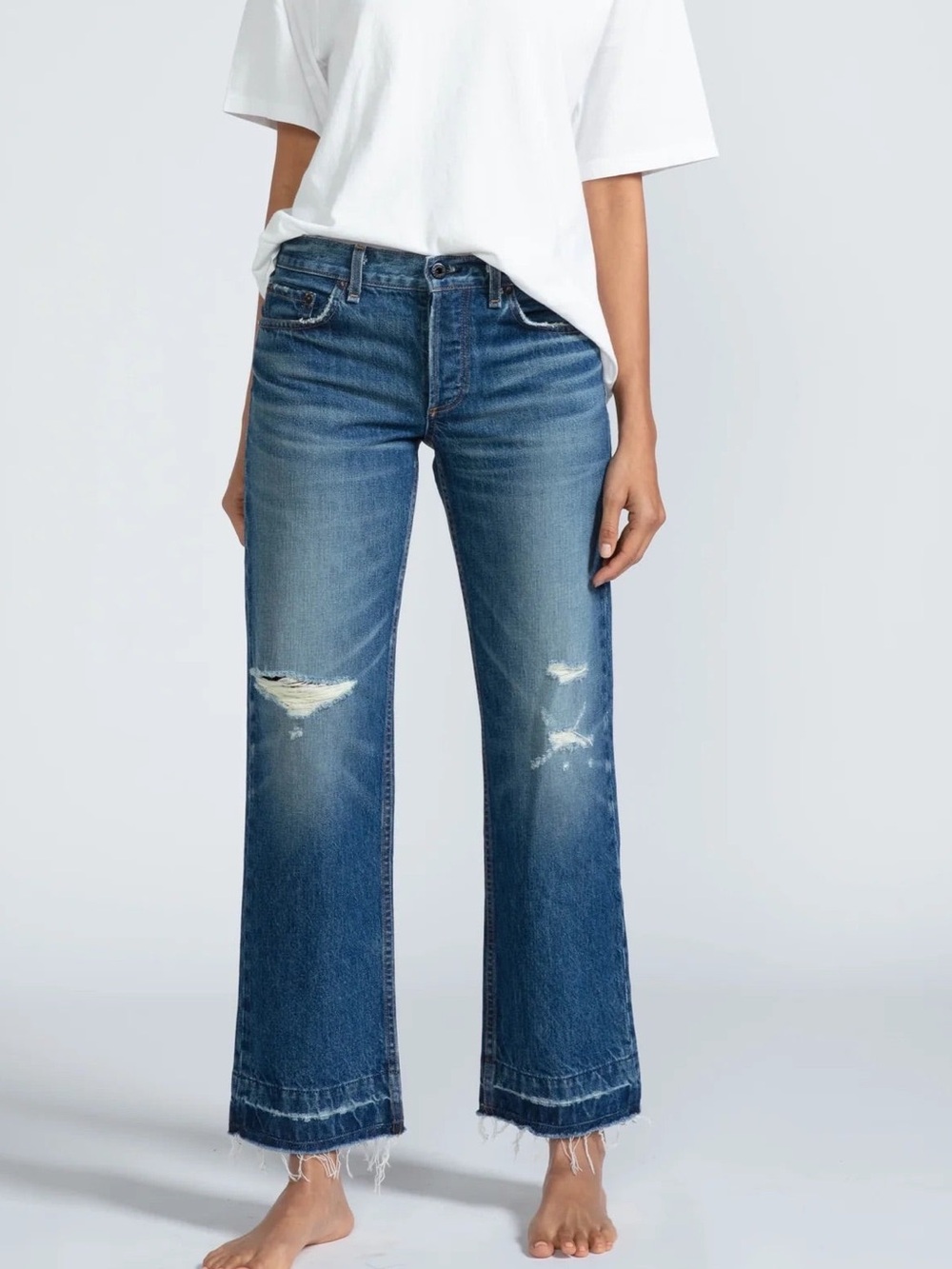 Askk NY Low Rise Straight Aspen Distressed drop hem jeans